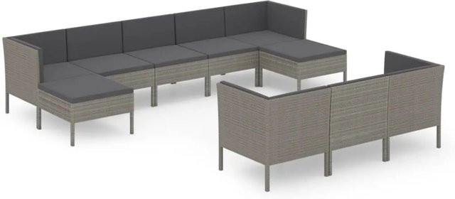 vidaXL 10-tlg Garten-Lounge-Set in U-Form aus Poly Rattan und Metall in Anthrazit mit Auflagen und Kissen - Bild 1