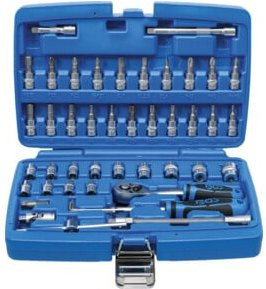 BGS Steckschlüssel-Satz 2146 aus Chrome Vanadium mit 1/4 Zoll Antrieb, 46-teilig, Blau