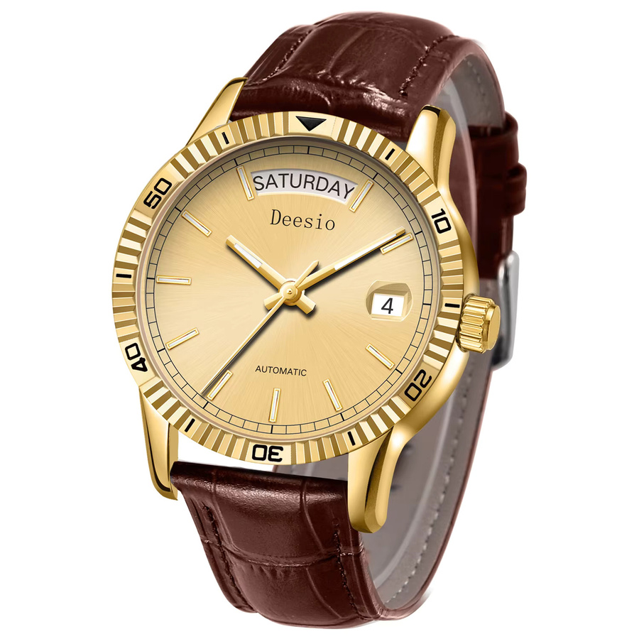 Deesio Armbanduhr Automatik, Edelstahl, Leder, Herren, Gold - Bild 4