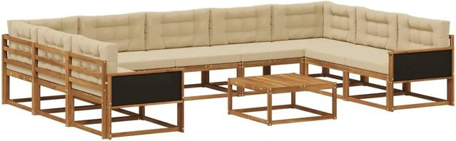 vidaXL Outdoor-Sofagarnitur in U-Form aus Akazienholz mit 10 Kissen, Farbe Natur-Beige - Bild 1