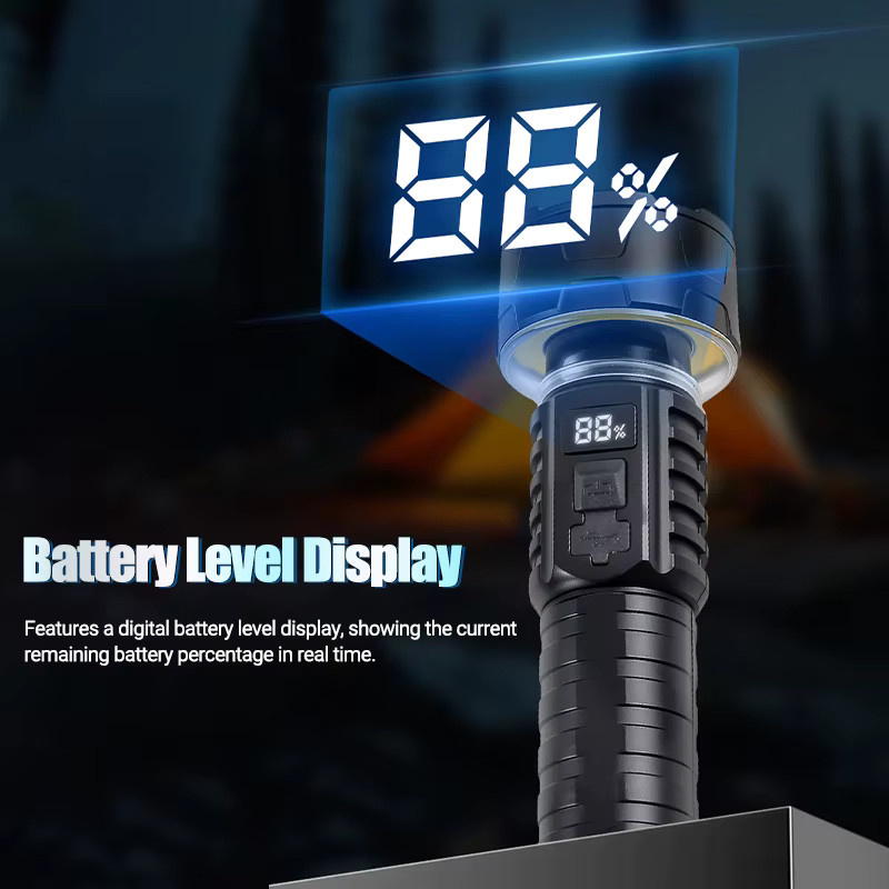 Heinast LED-Camping-Taschenlampe in Schwarz mit Leistungsanzeige, wiederaufladbare wasserdichte Notfalllaterne für Outdoor und Garten - Bild 3