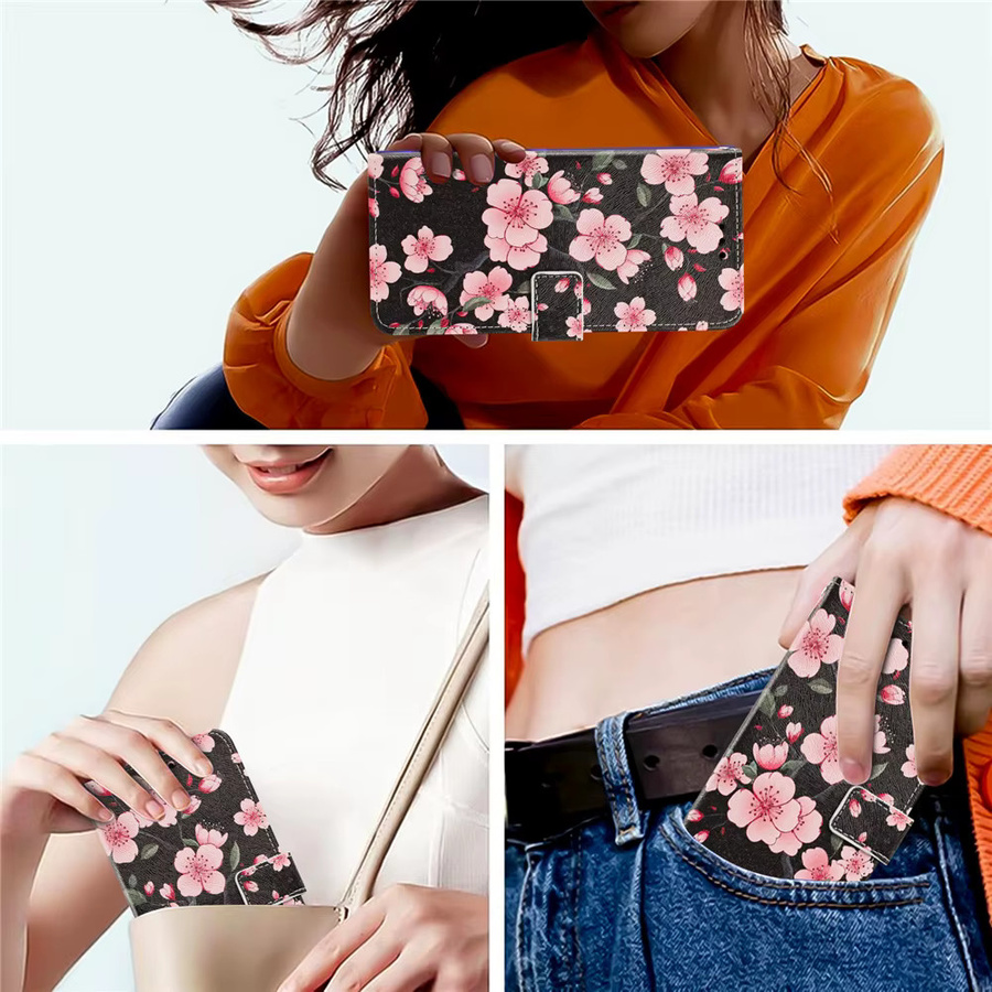 Motorola Handyhülle aus Leder mit Blumenmuster und Trageriemen in Multicolour für MOTO G85 G75 G55 G35 G15 G04 G14 G24 G34 G54 G84 als Flip Back Cover - Bild 3