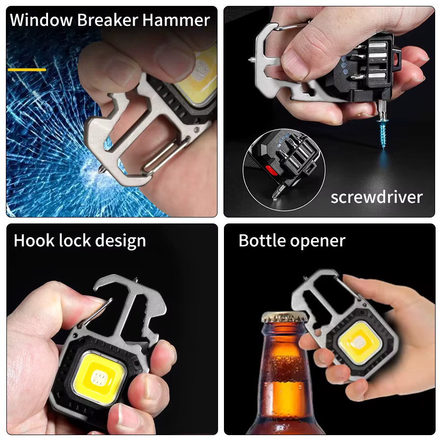 Aamasun Multifunktionale COB-LED-Taschenlampe als Schlüsselanhänger, wiederaufladbare Arbeitsleuchte in Schwarz - Bild 4