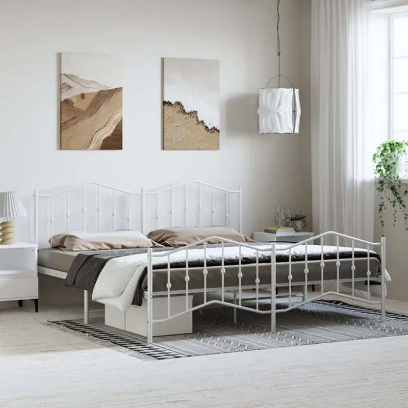 Vidaxl Metall-Bettgestell mit Kopfteil und Fußteil in Weiß, B: 193 cm, L: 203 cm - Bild 1