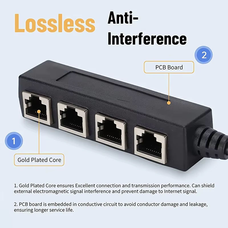 OULLX RJ45 Netzwerk-Splitter Konverter CAT7 CAT6 CAT5 Ethernet LAN Adapter, 1 Eingang zu 4 Ausgänge, Schwarz - Bild 4