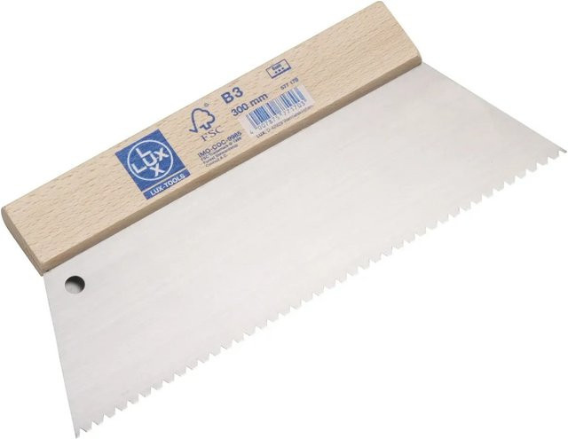 LUX-TOOLS Zahnspachtel B3-Zahnung Trapez aus Stahl in Silber, Länge: 300 mm - Bild 1