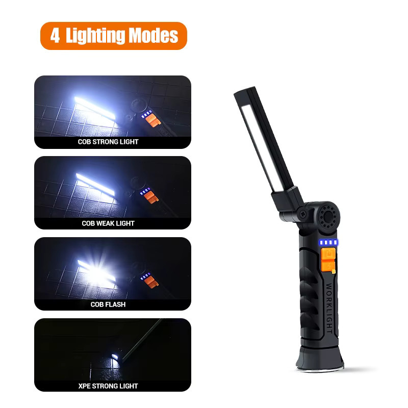 XIWANGFIRE Arbeitsleuchte mit magnetischer Basis, wiederaufladbare tragbare Handtaschenlampe in Schwarz mit 360 Grad Rotation für Reparatur und Camping - Bild 4