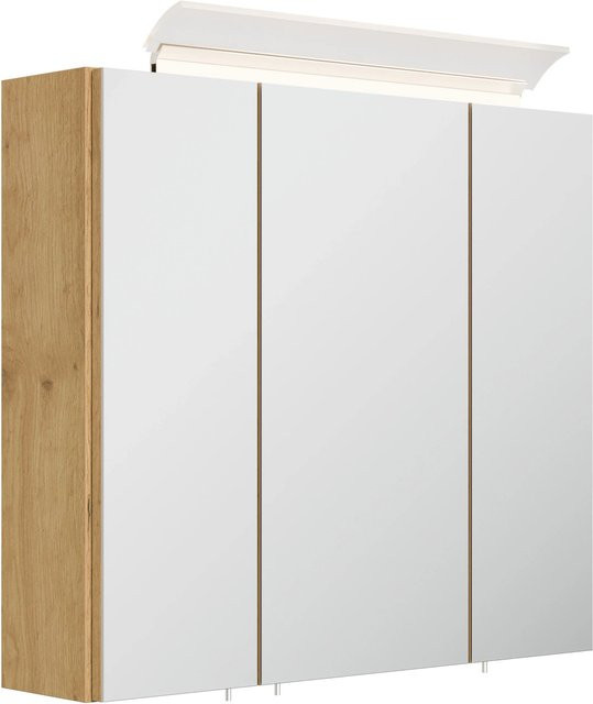 Posseik Spiegelschrank mit LED-Beleuchtung und Glasböden, Breite: 70 cm, Farbe: Gold oder Weiß Hochglanz - Bild 1