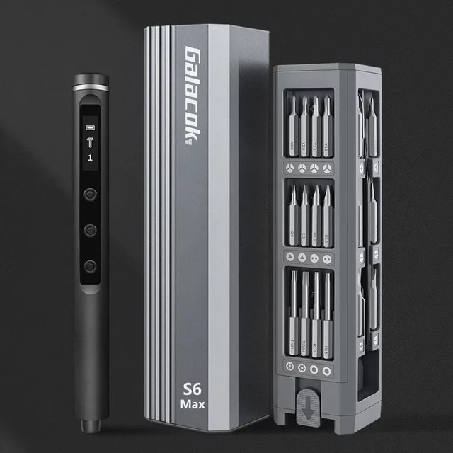 Galacok S6 Max Präzisions-Elektroschraubendreher-Set mit 42 magnetischen Bits und 5 Drehmomenteinstellungen für iPhone, Kamera und PC - Bild 1