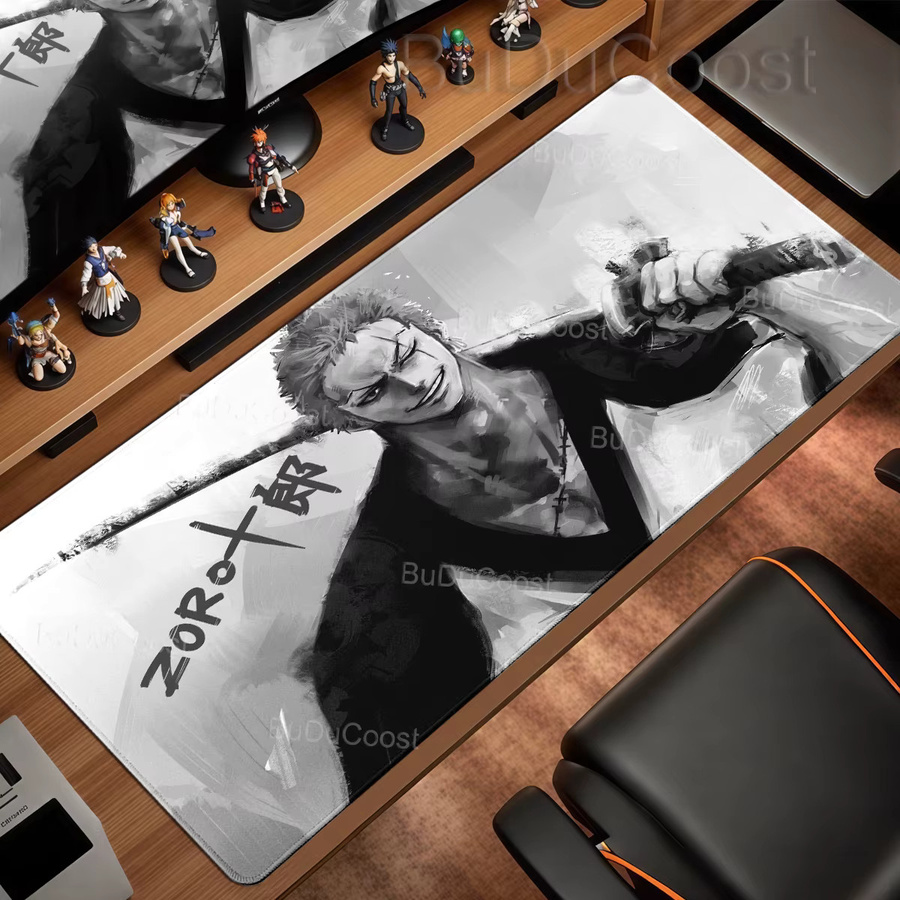 Bandai One Piece Roronoa Zoro Gaming-Schreibtischunterlage XXL, Tastatur- und Mauspad in Schwarz-Weiß - Bild 2