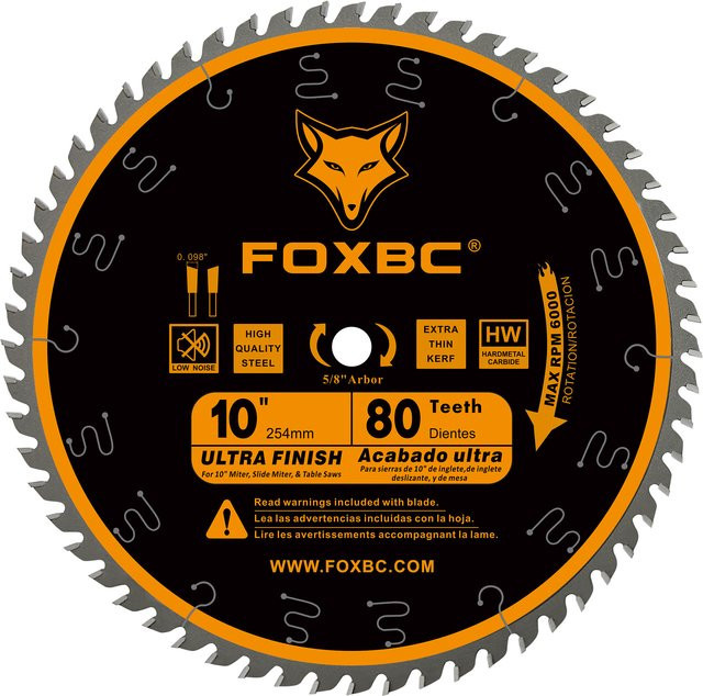 Foxbc Tischsägeblatt mit 80 Zähnen und Ultra Finish für Holzschnitte, Durchmesser: 254 mm, Schwarz - Bild 1