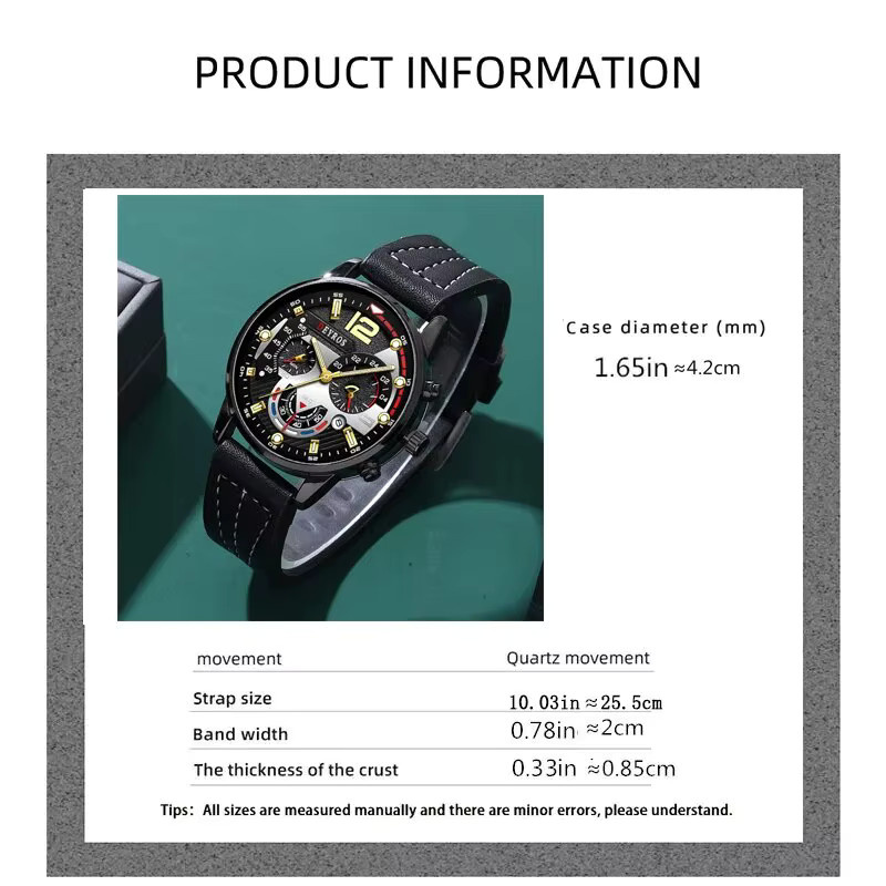 DEYROS Armbanduhr, Quarz, Leder, Schwarz, Herren - Bild 2