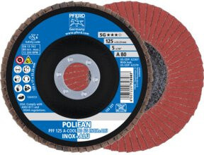 PFERD TOOLS POLIFAN Fächerscheibe PFF A-COOL 80 SG für Edelstahl und Aluminium, Durchmesser: 125 mm, Bohrung: 22,23 mm - Bild 1