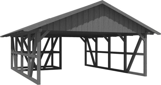 Skan Holz Carport Schwarzwald aus Fichtenholz mit Dachschalung und Abstellraum in Schiefergrau, B: 684 cm, T: 772 cm - Bild 1
