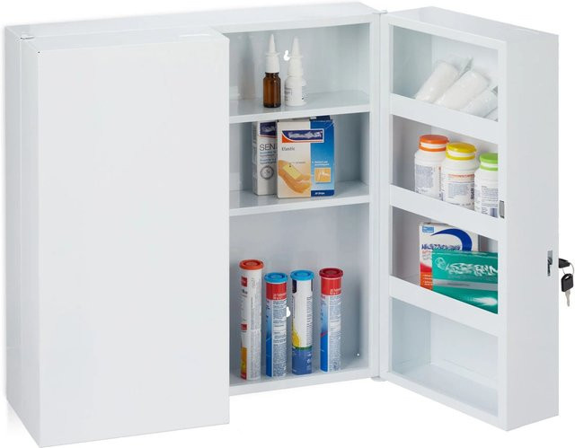 Relaxdays Medizinschrank aus Stahl in Weiß, 2-türig mit Schloss und Regalböden, Wandmontage, B/H/T: 53 x 52,5 x 19,5 cm - Bild 1