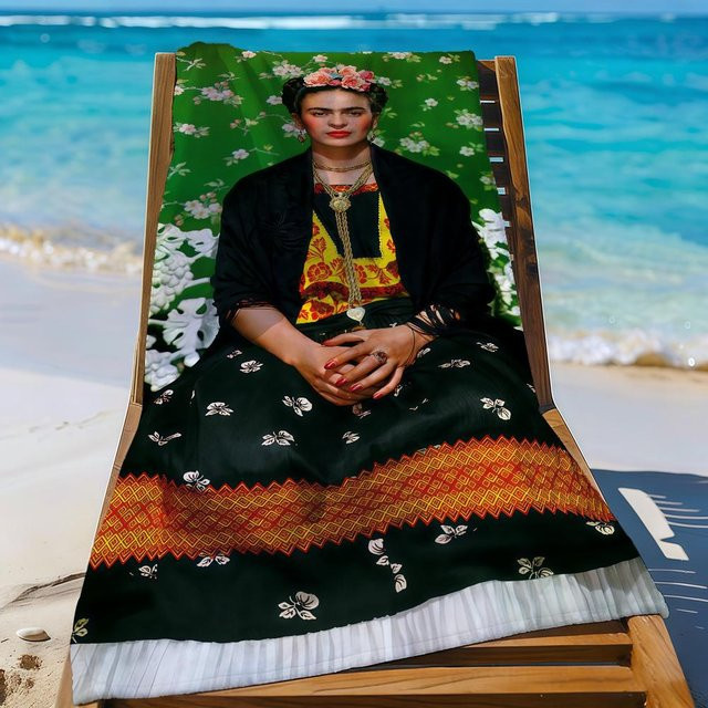Ka Chen Mutong Strandhandtuch Frida Kahlo Design, schnelltrocknend und sanddicht, weiß/mehrfarbig, B: 30 cm, H: 60 cm - Bild 1