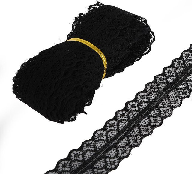 Home Craftdiy Bestickter Spitzenbesatz aus Baumwolle, Schwarz, Breite: 2,8 cm, Länge: 4,57 m - Bild 1