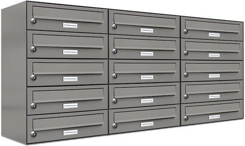 AL Briefkasten für 15 Parteien, Aufputzmontage, grau, B/T/H: 115,9 x 27,5 x 57,5 cm - Bild 1
