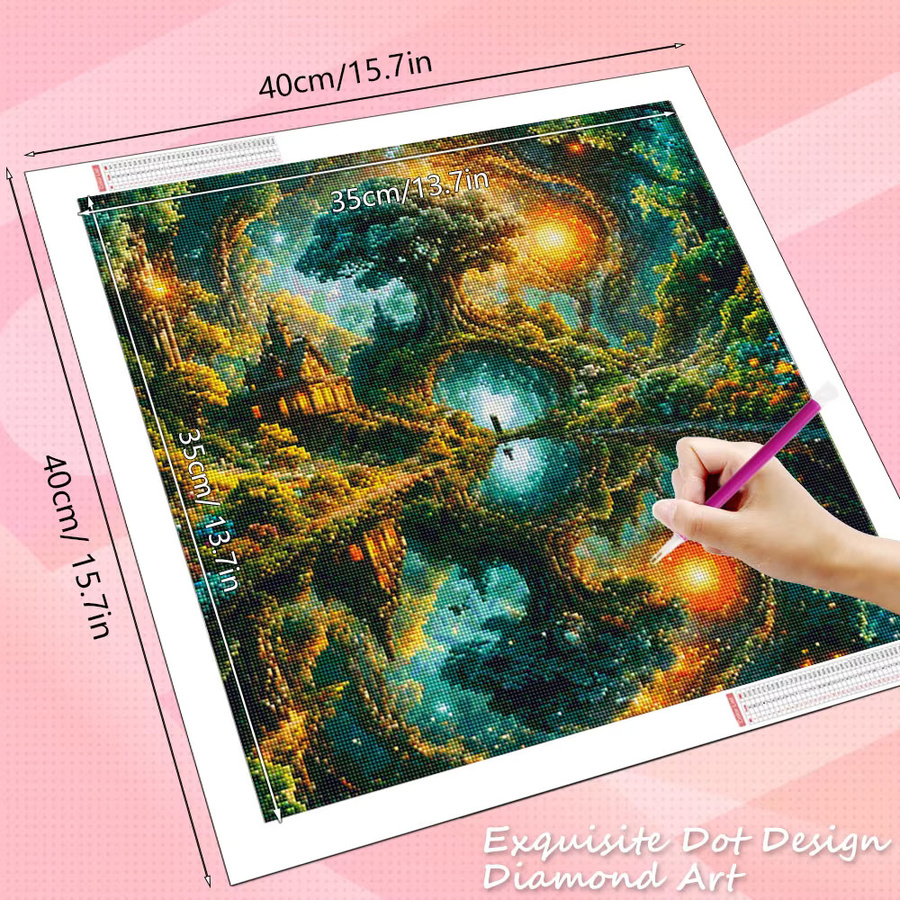 HUACAN Diamantmalerei Baum-Landschaft als Handarbeit-Set mit Strass-Mosaik in Multicolour zur Wanddekoration - Bild 2