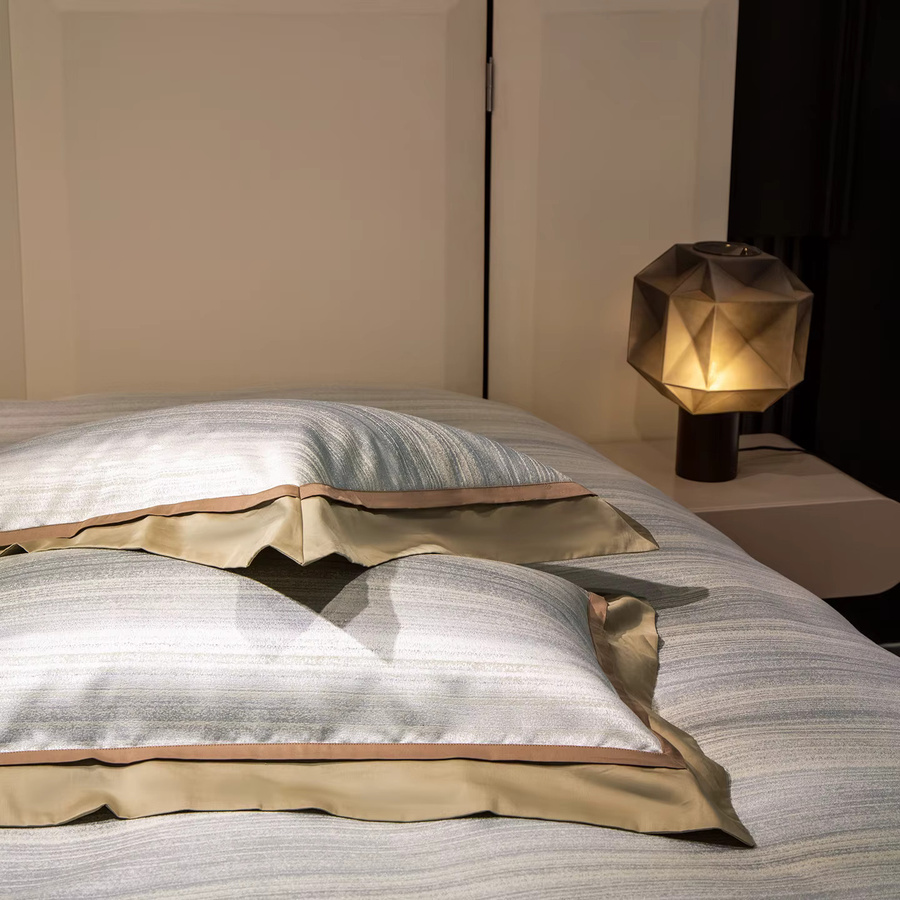Luxus Bettwäsche-Set aus ägyptischer Baumwolle mit Jacquard-Webung, Beige, 1000 TC, bestehend aus Bettbezug, Spannbettlaken und Kissenbezügen, B/H: 150 x 200 cm - Bild 5