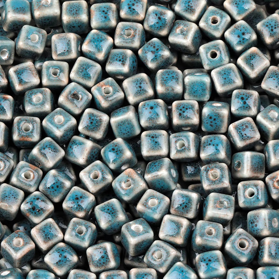 NASSBORO Perlen, Retro See Blau, Quadrat Keramik Würfel, Charms - Bild 2