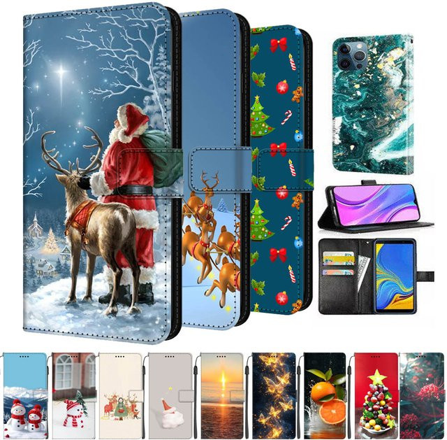 Weihnachtsmann Elch Leder Flip Cover Wallet Handyhülle für Motorola G24 Power und Moto G Play 2024 2023 in Multicolor - Bild 1