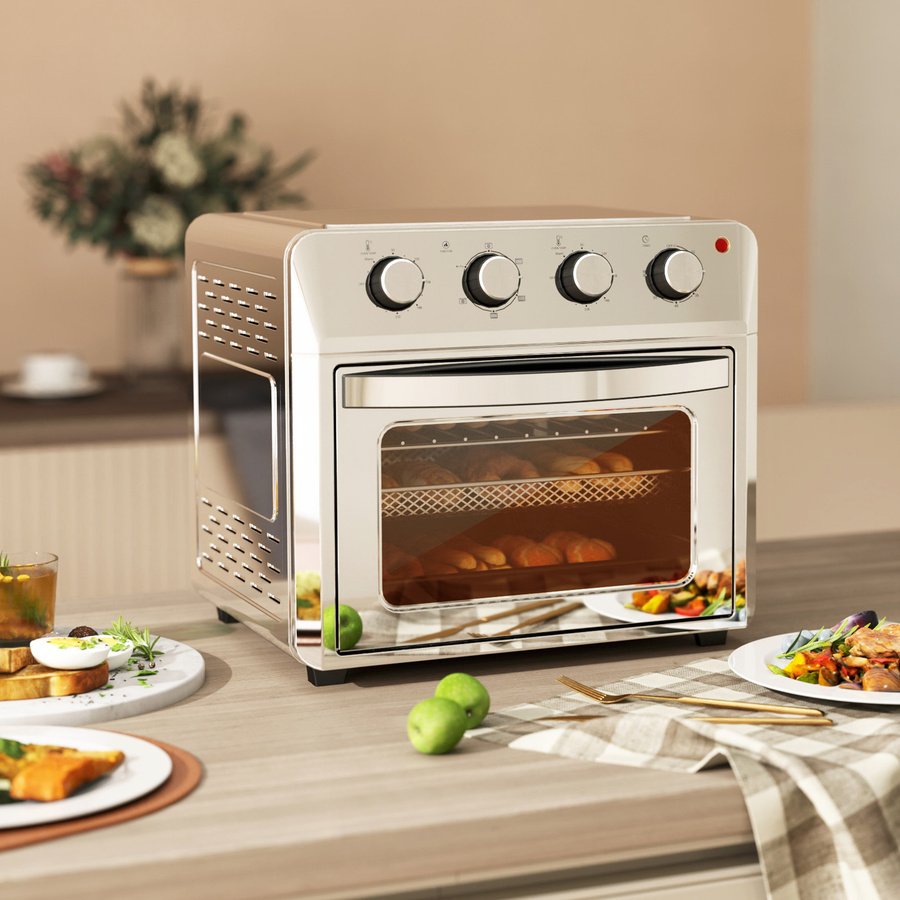 HOMCOM Mini Backofen mit Umluft und Heißluftfritteuse Funktion, 24 L, 1600W, Silber - Bild 2