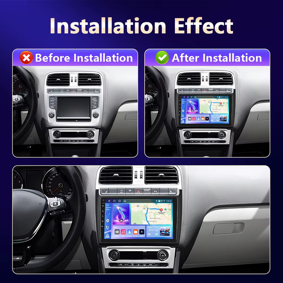 Camecho Auto Radio mit drahtlosem CarPlay und Android Auto für VW Volkswagen Polo 2011-2016, intelligentes GPS Stereo System mit 4G WiFi und RDS in Schwarz - Bild 4