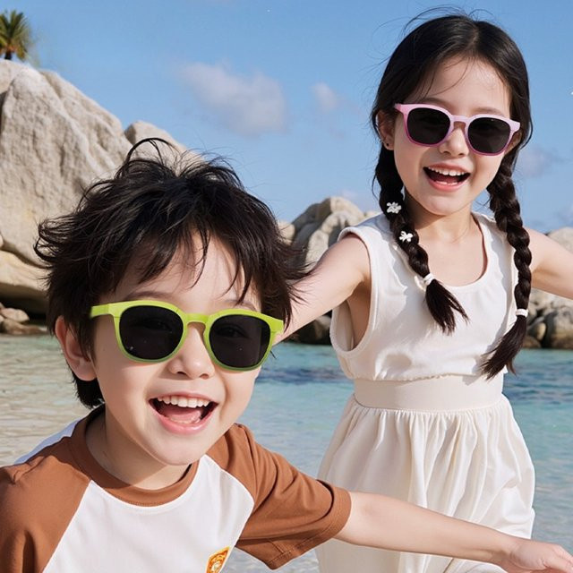 FLJMRAVER Kinder-Sonnenbrille, quadratisch, Vollrand, Kunststoff, polarisiert - Bild 1