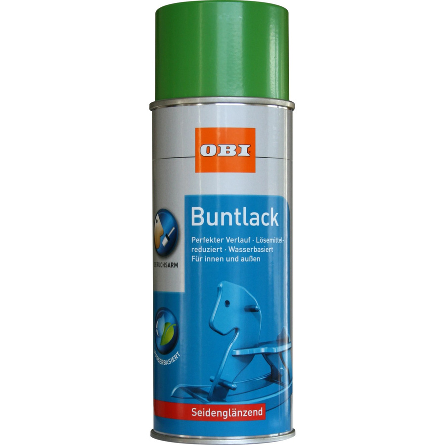 OBI Buntlack Spray RAL 6018 Gelbgrün, seidenglänzend, wasserbasiert, 400 ml - Bild 2
