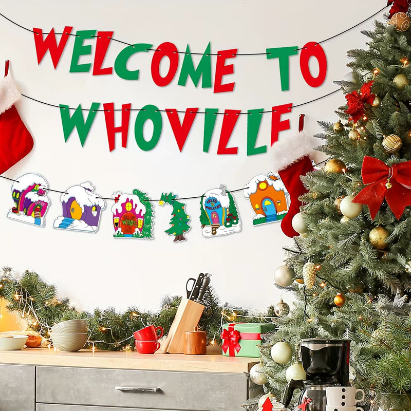 Weihnachtsbanner Who Ville in Rot und Grün aus Papier als hängende Dekoration - Bild 5