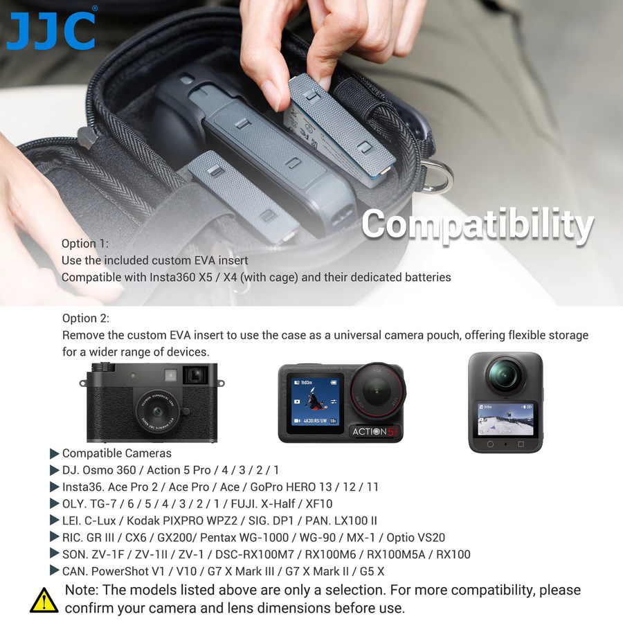 JJC Hartschalenkoffer für Insta360 X4 X3 GO Ultra Ace Pro 2 und DJI Osmo Action 6 5 Pro 4 3 sowie GoPro 13 12 in Schwarz - Bild 3