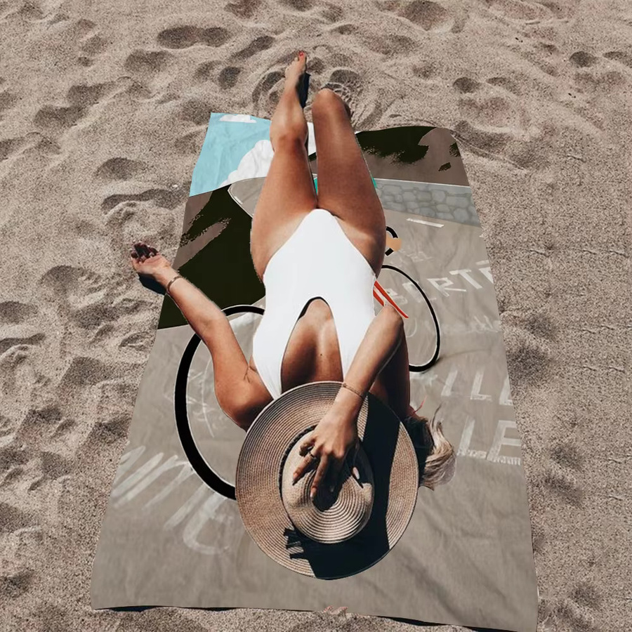 Saugfähiges Mikrofaser Strandtuch mit Vintage Landschaftsmotiv in Multicolour, schnelltrocknend und weich für Yoga, Schwimmen oder Outdoor-Aktivitäten - Bild 3