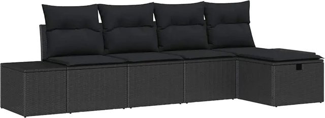 vidaXL Garten-Sofa-Set 5-tlg. aus Poly Rattan und Stahl in Schwarz mit Kissen - Bild 1