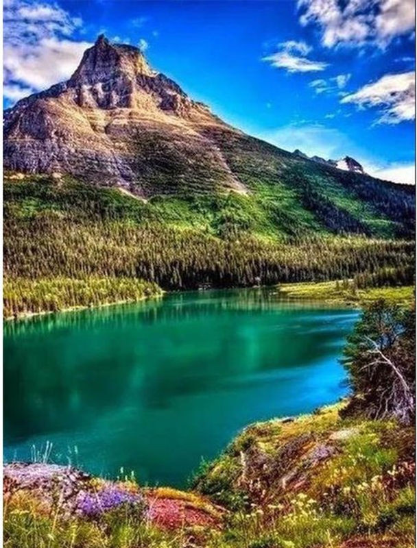 FIYO Diamond Painting Set 5D DIY Landschaft mit Wasserfall und Bergen, Mehrfarbig, B x H: 20 x 30 cm - Bild 1