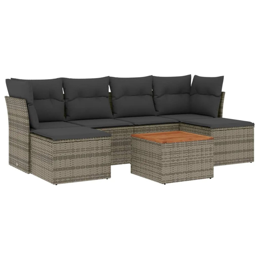 vidaXL 7-tlg Garten-Sofagarnitur aus Poly Rattan in Grau mit Kissen Modell 53 - Bild 2