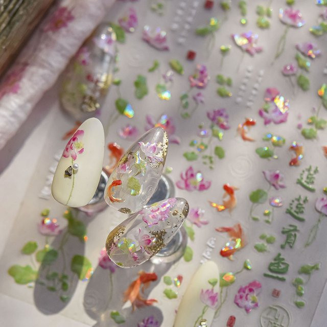 NAILFYOU Nail Art Aufkleber, Goldfisch und Lotus, Glänzend - Bild 1