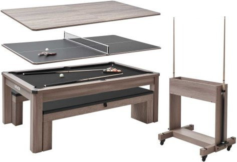 VEVOR 3-in-1 Billardtisch Set mit Tischtennisplatte und Essplatte, inklusive 2 Sitzbänken mit Stauraum, Queue-Ständer und Zubehör, 214 cm - Bild 1