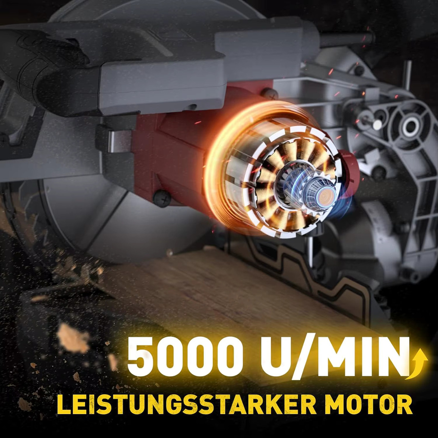 Elektrische 8-Zoll Kapp- und Gehrungssäge mit 1400W Leistung, 5000 U/min Hochgeschwindigkeit und 24-Zahn-Hartmetallklinge in Schwarz - Bild 4