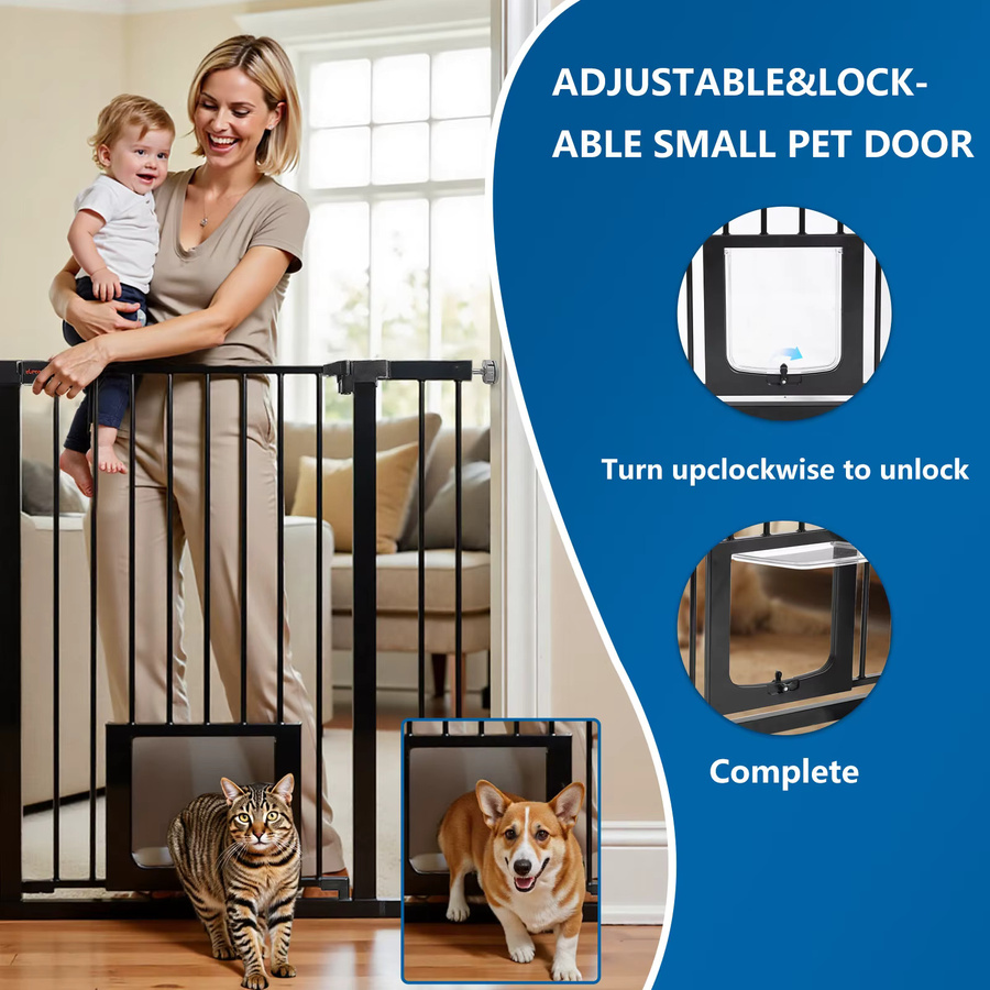Babygitter für Türen und Treppen aus Metall in Schwarz mit Druckmontage ohne Bohren und automatischer Schließfunktion - Bild 3