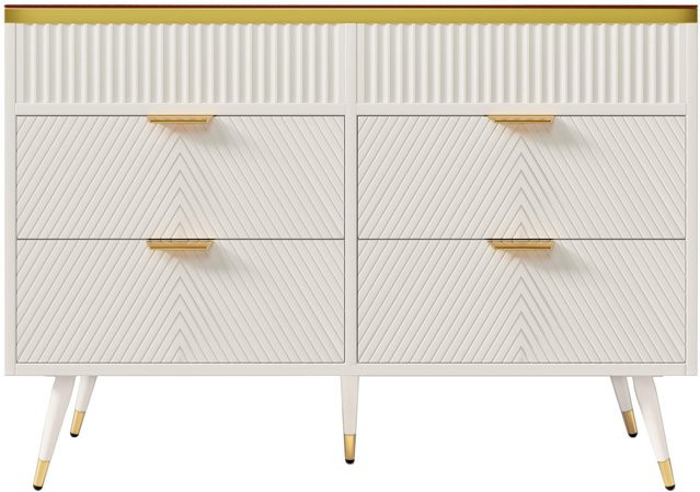 AB Store Sideboard Kommode mit 6 Schubladen und Bernstein Glas in Weiß, B/T/H: 120 x 40 x 76 cm - Bild 1