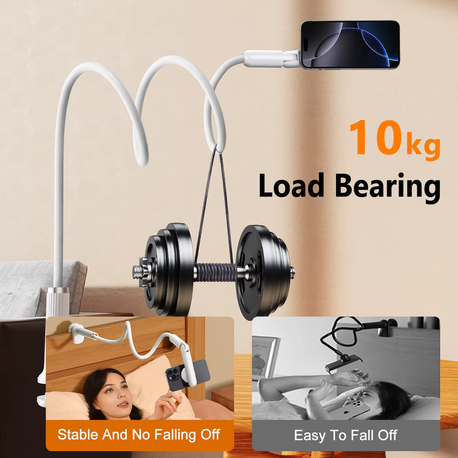 Oatsbasf Universal-Schwanenhals-Telefonständer Magnetisch, Flexibler Lazy Holder mit 360 Grad Drehbarkeit und Bett-Telefonclip, Farbe: Weiß - Bild 3