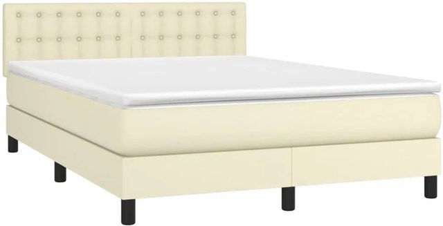 vidaXL Boxspringbett mit Matratze in Beige, Hybrid-Bett mit LED-Unterbettbeleuchtung und USB-Ladeport, B/T: 140 x 190 cm - Bild 1