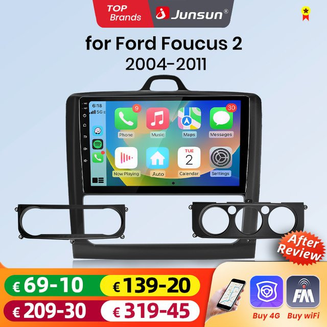 Junsun Android Auto Autoradio für Ford Focus 2 mit Wireless Apple CarPlay, 9,0 Zoll IPS Touchscreen und Wi-Fi, Schwarz, 2 Din Multimedia System - Bild 1