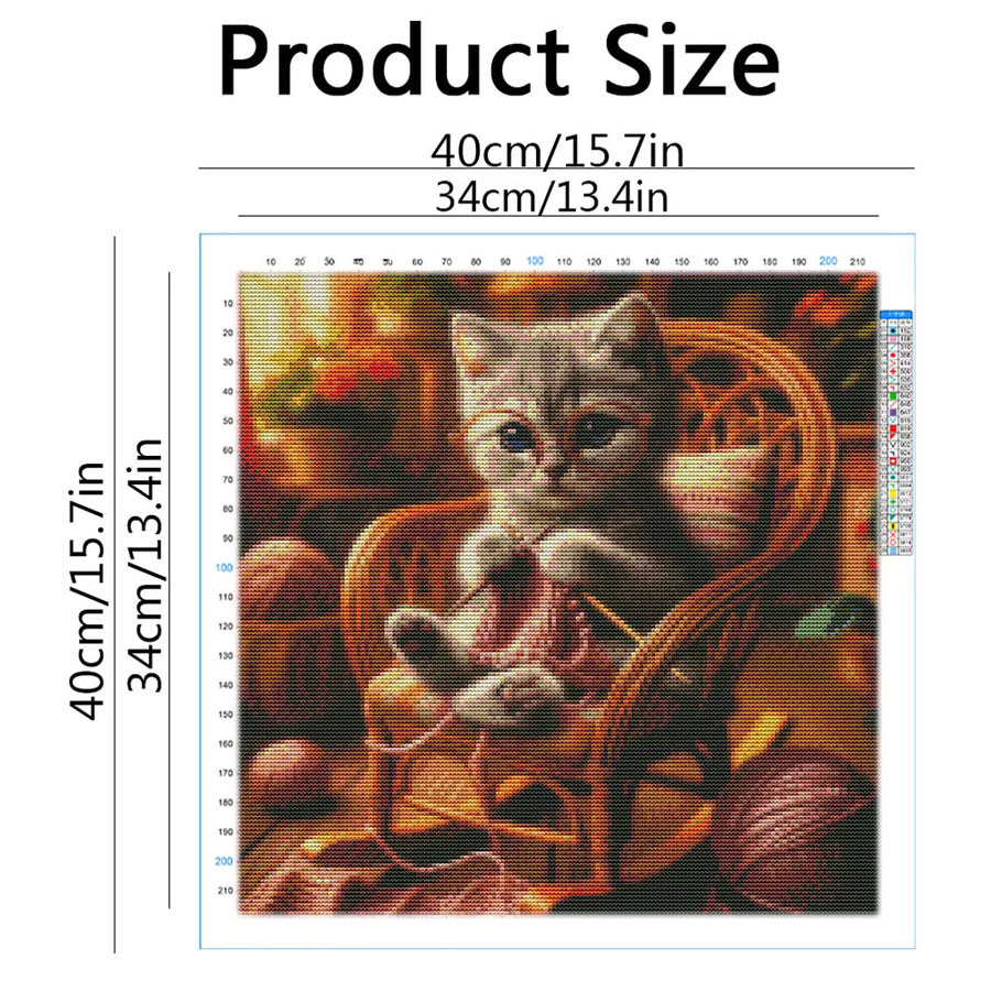 HUACAN Kreuzstich-Set Katze mit Sonnenuntergang, Stickerei-Set für Handarbeiten in Multicolor, 11 Karat Wanddekoration, B/H: 30 x 30 cm - Bild 2