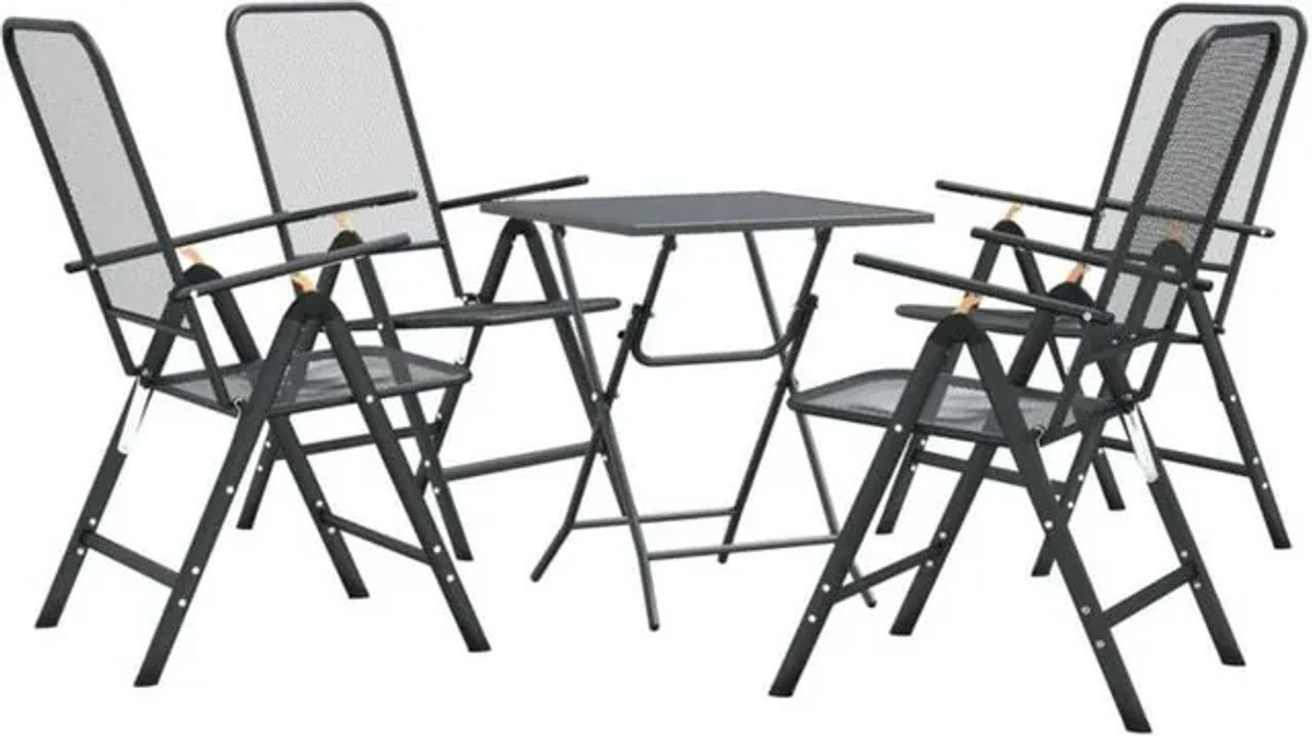 vidaxl Garten-Essset aus Metall mit Metallgitter-Design, 5-teilig, Anthrazit, modern - Bild 1