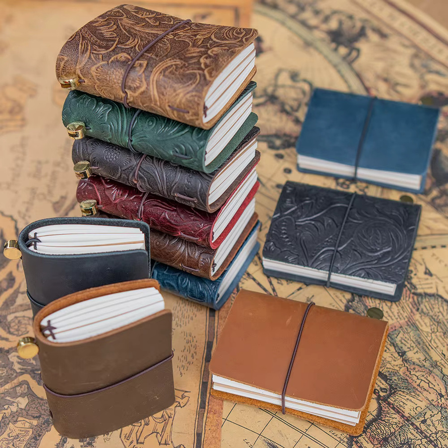 YUEYAO Vintage-Reise-Notizbuch aus Leder mit 3 Nachfüllblöcken à 32 Seiten und 100 g Papier in Schwarz oder Braun - Bild 2