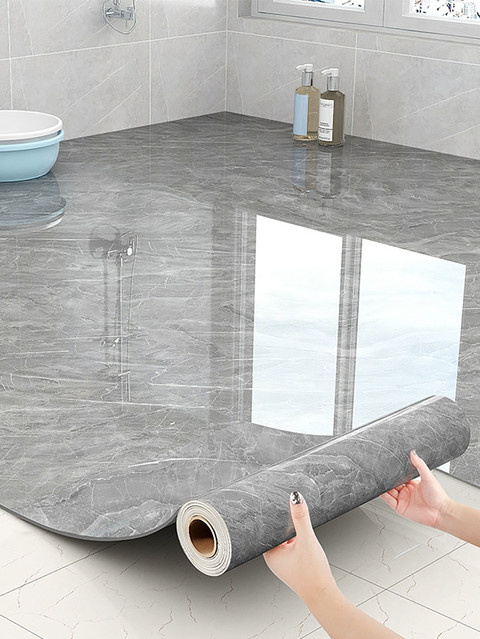Selbstklebende Bodenfliesen in Marmoroptik grau, wasserdichte und rutschfeste Tapete für moderne Dekorationen - Bild 1
