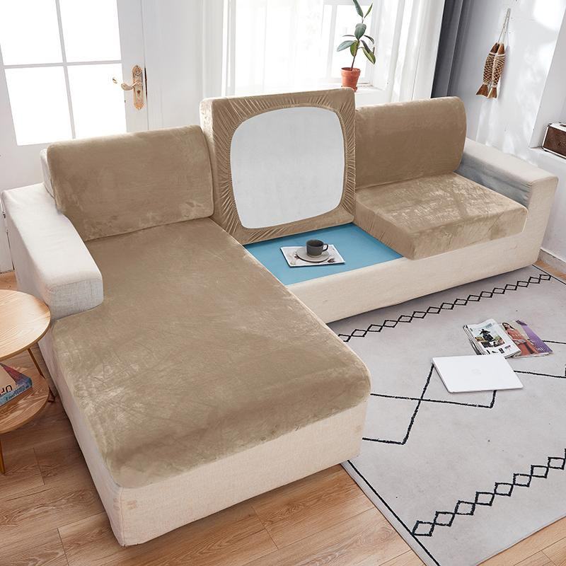 Lellen Samt-Sofa-Sitzbezug aus Polyester, weicher Stretch-Couchbezug mit rutschfester Oberfläche, Breite: 165 cm bis 200 cm - Bild 2