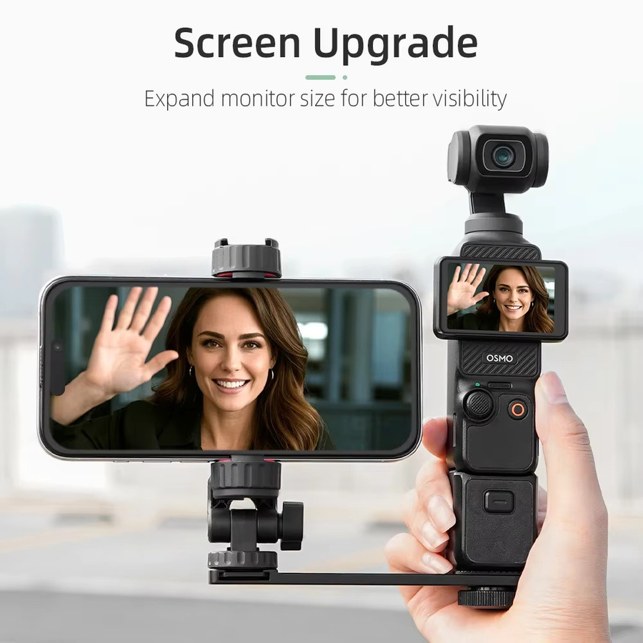 DJI Telefonhalterung in Schwarz für DJI Pocket 3, DJI Pocket 4 und Insta360 X5 mit Stativclip und Fülllicht für stabile Videoaufnahmen - Bild 3